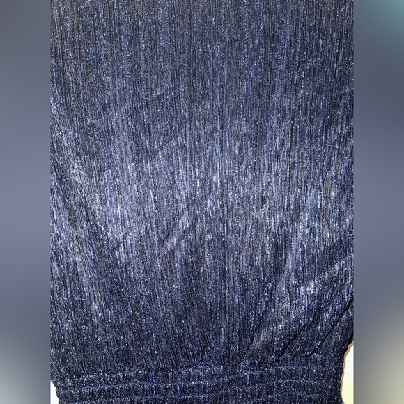 💙 NWT! Navy Shimmery Lurex Smocked Midi Dress - Picture 7 of 7